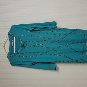 Simply by Chloe Dao long sleeve teal dress with metal sequins sz Xsmall